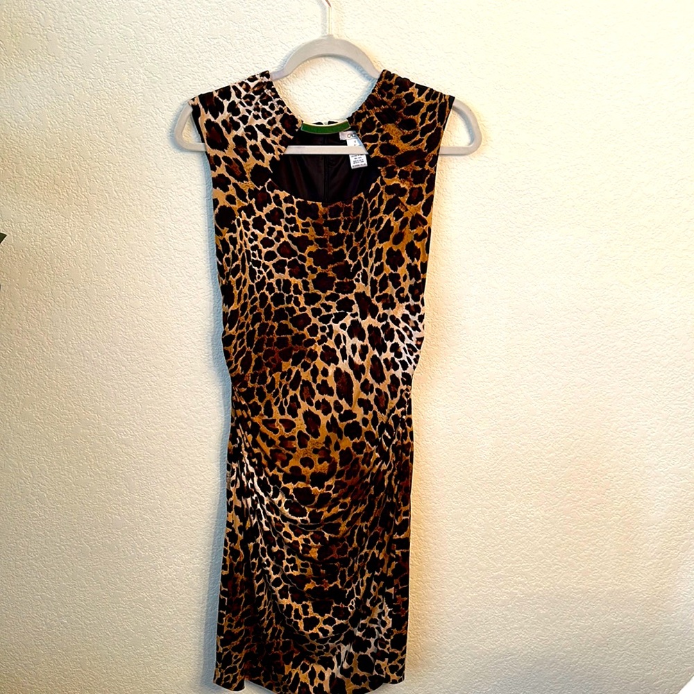 Super sexy Cache leopard print dress, size 12. Ruching on sides and back.